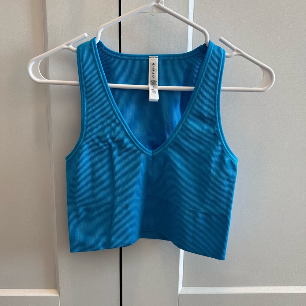 Athleta Aurora Seamless Crop Rib Tank Santorini Blue new with no tag